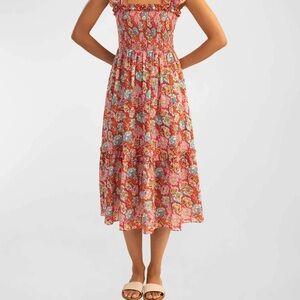 Shoshanna Smocked Ruffled Midi Sundress - NWT - Size Large